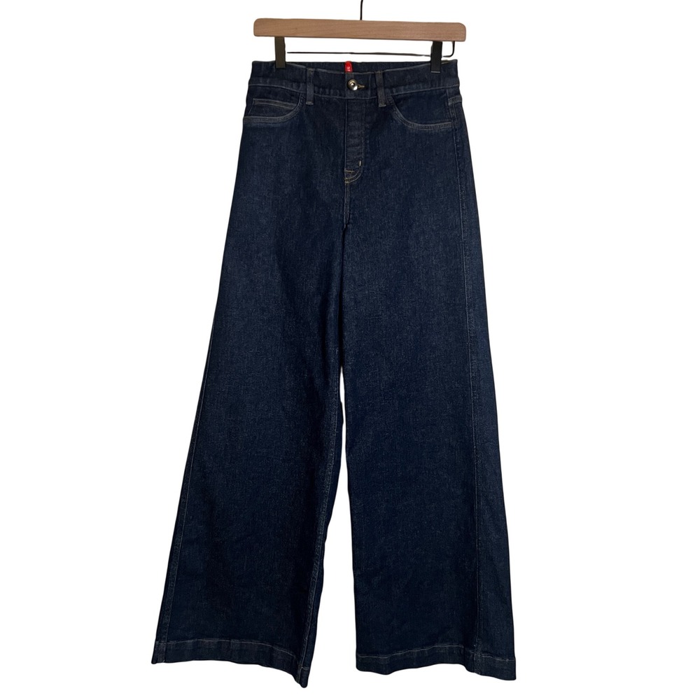 Spanx Wide Leg High Rise Jeans in Dark Wash Vintage Indigo, Women's Size Medium